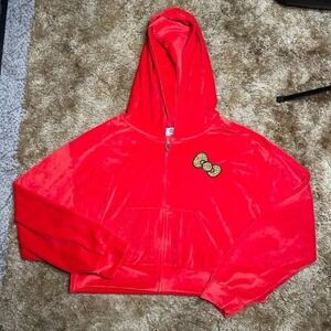 Hello Kitty Sanrio Y2K Red Velour Cropped Leopard Print Jacket Size XL